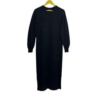 NAADAM Cashmere Wool Crewneck Sweater Maxi Dress Size M Side Slits Black Classic